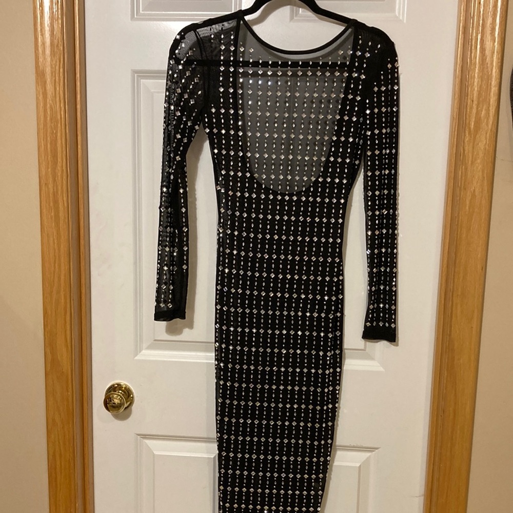 Rhinestone studded sheer black dress. SizeS